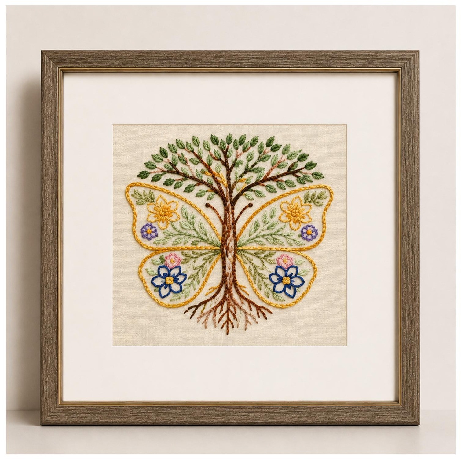 Emergence Butterfly embroidered artwork.