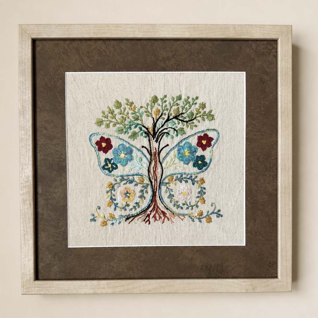 Full Bloom framed with a brown archival mat and light wood frame.