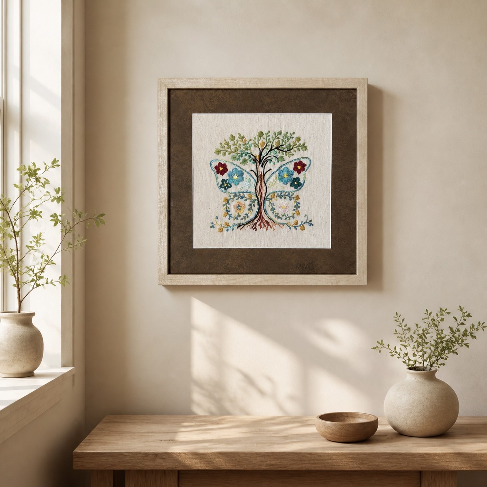 Full Bloom framed artwork shown in a warm neutral room setting.